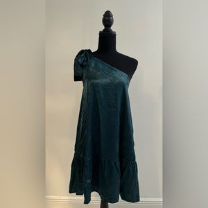 BaeVely Dark Forest Green Floral One Shoulder Dress